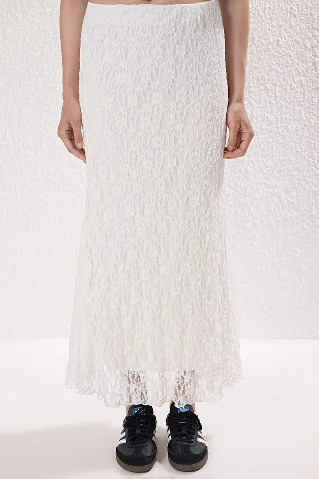 Skater Lace Midi Stretch Knit Skirt