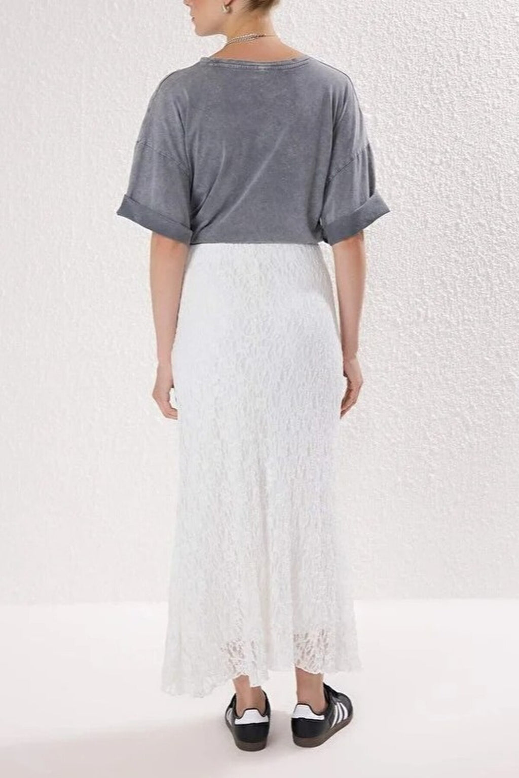 Skater Lace Midi Stretch Knit Skirt