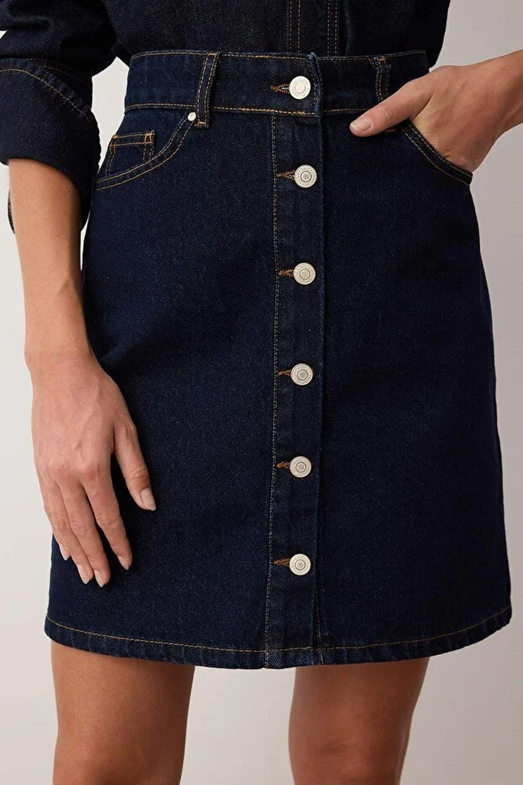 Button-Front Mini Denim Skirt