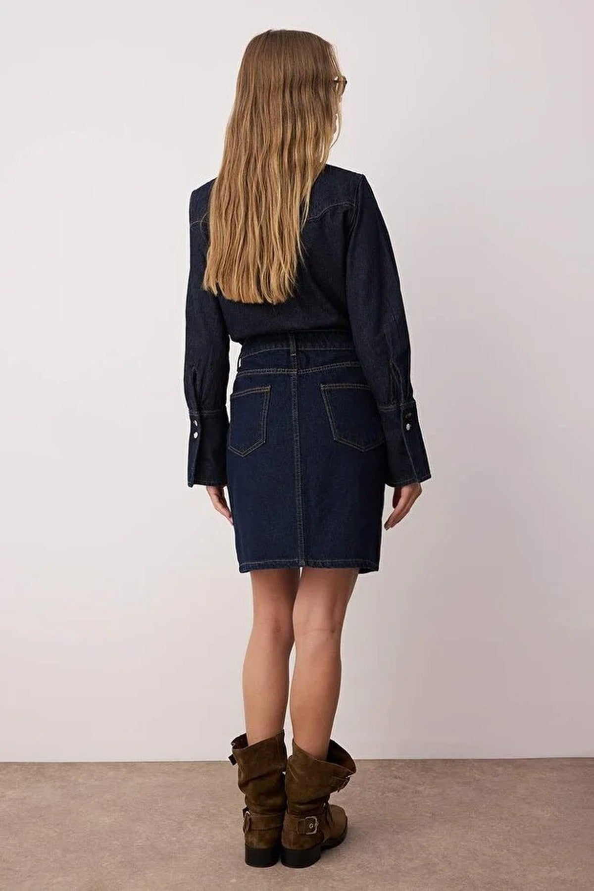 Button-Front Mini Denim Skirt