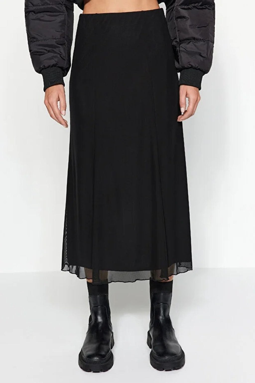 Lined Tulle Maxi Knit Skirt