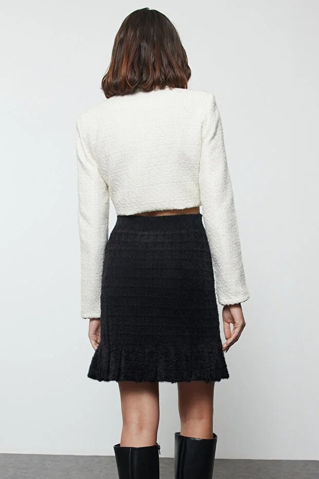 Knit Skirt with Feathered Thread and Ruffle Detail