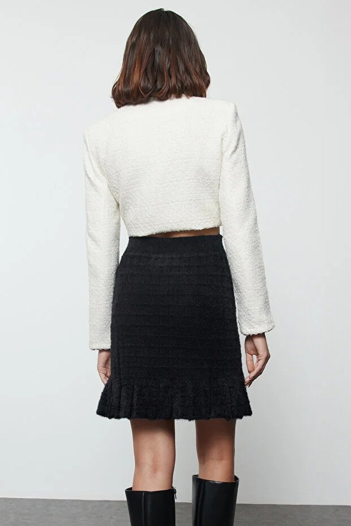 Knit Skirt with Feathered Thread and Ruffle Detail