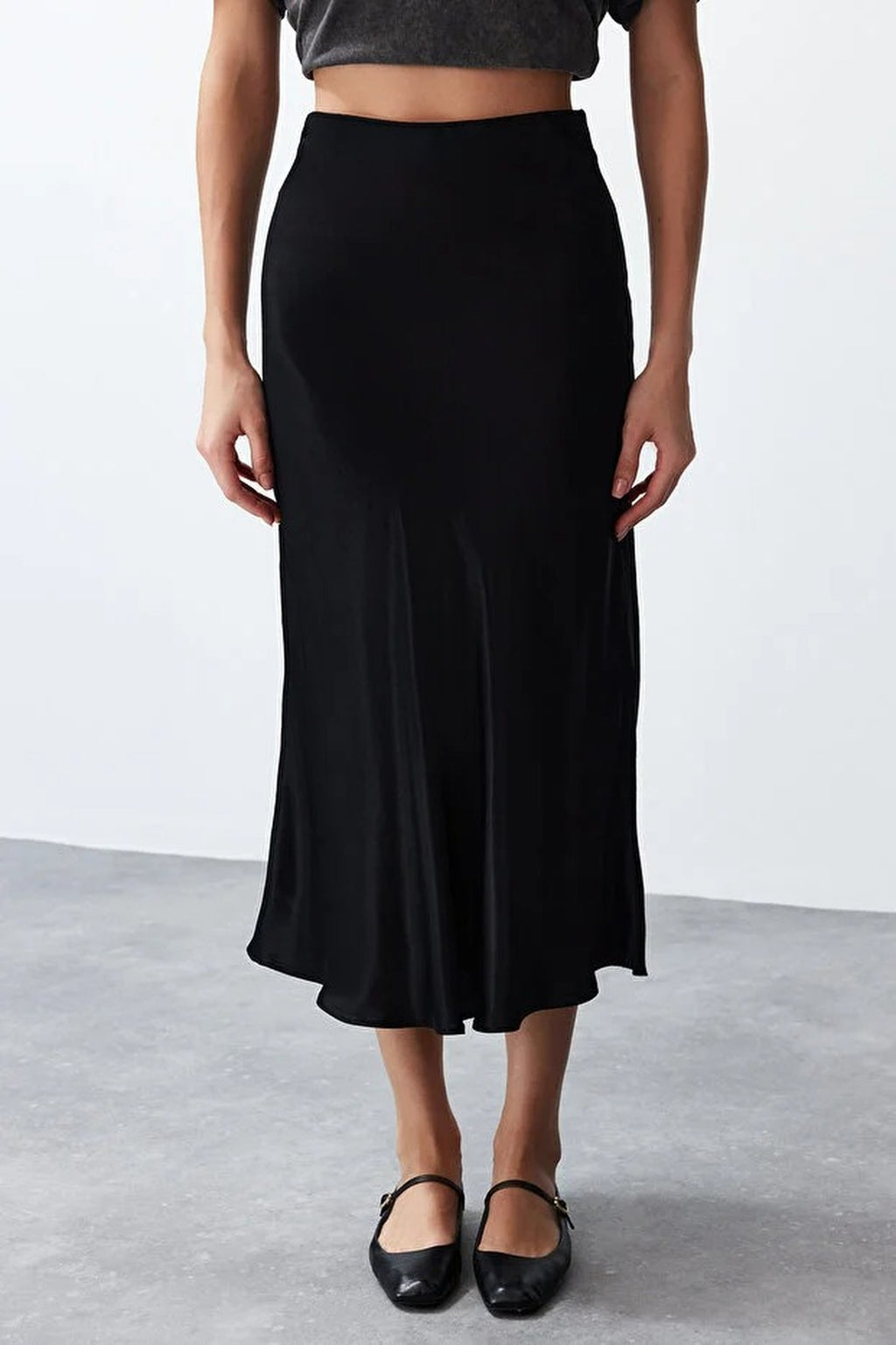 A-line Satin Midi Woven Skirt