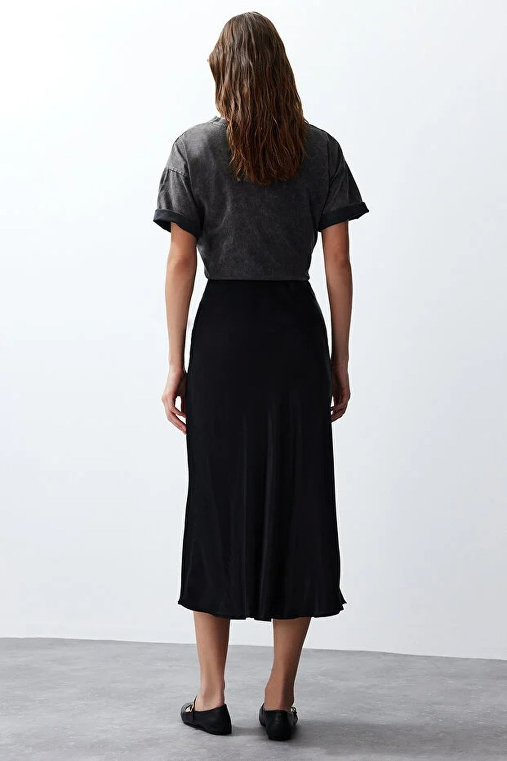 A-line Satin Midi Woven Skirt