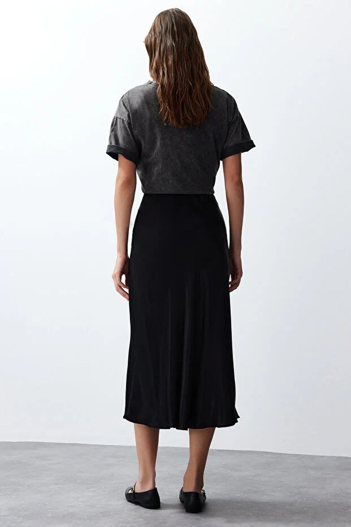 A-line Satin Midi Woven Skirt