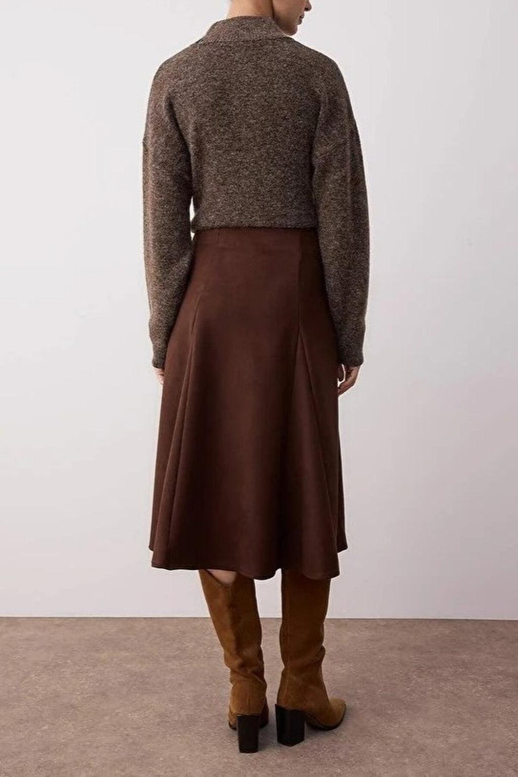 A-Line Woven Suede Midi Skirt