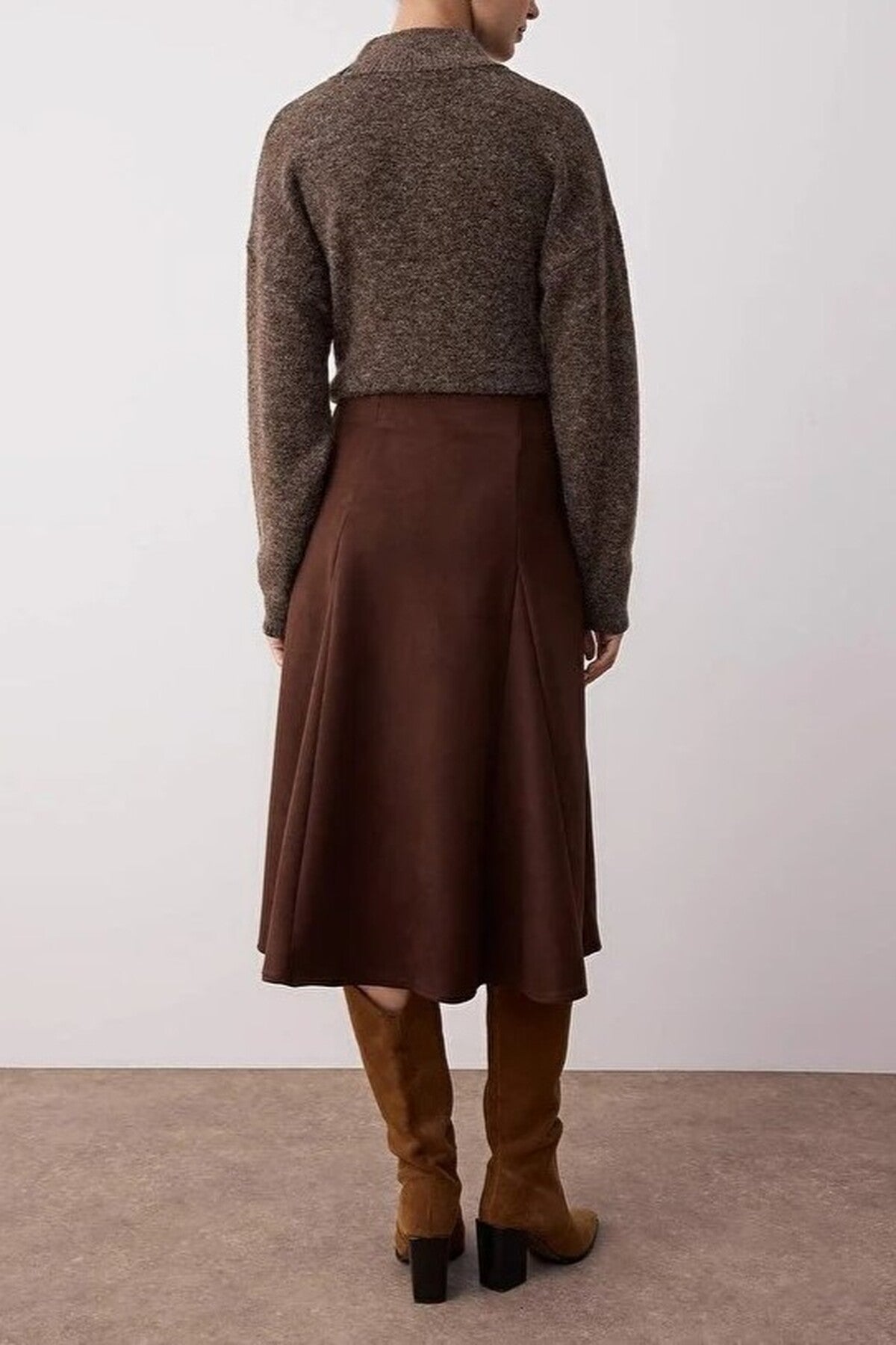 A-Line Woven Suede Midi Skirt