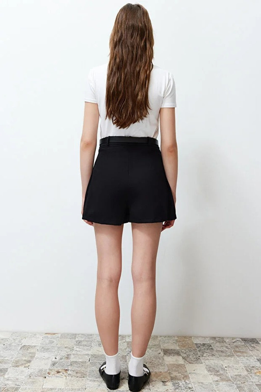 Belted Mini Woven Short Skirt