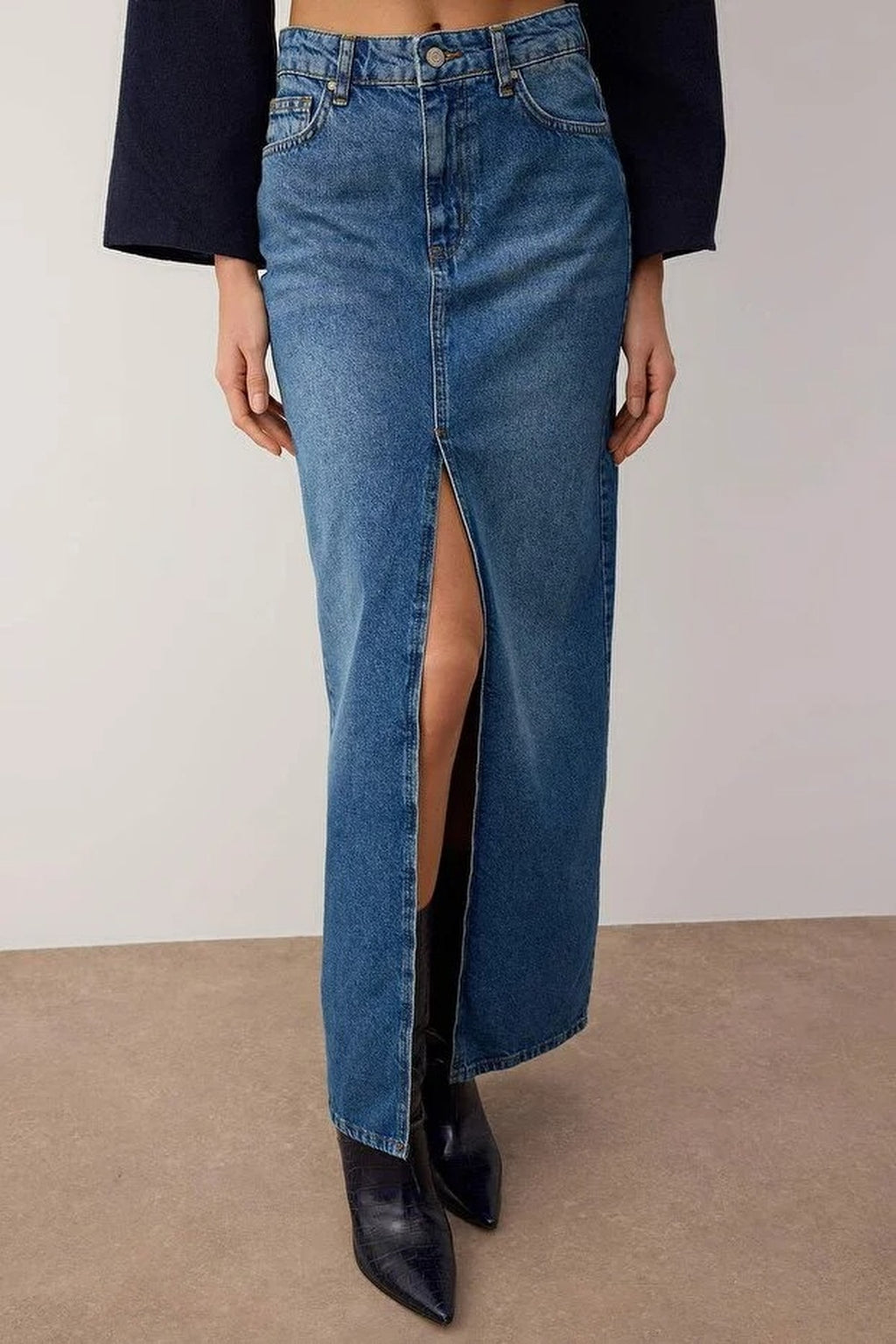 Slit Maxi Denim Skirt