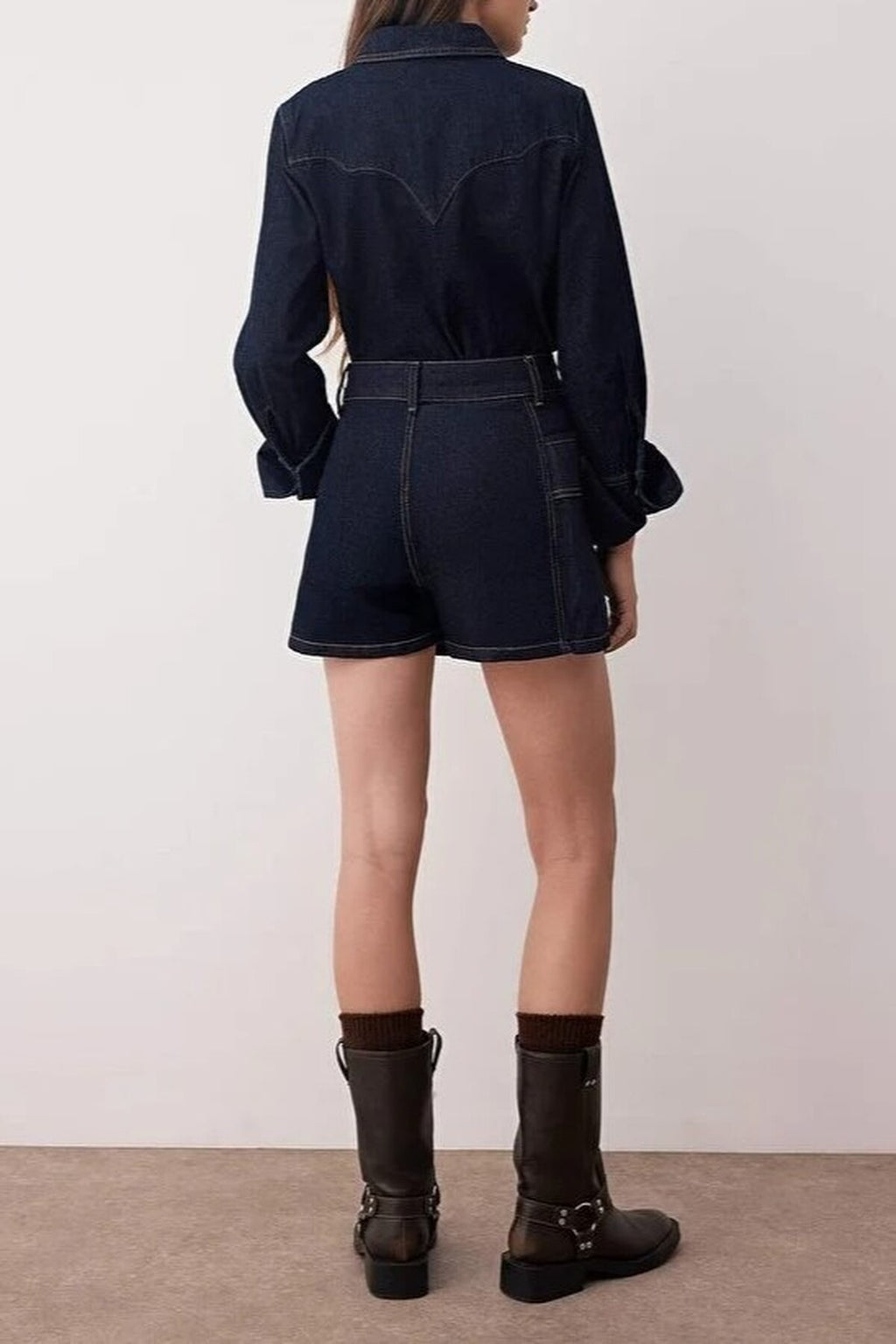 Double-Breasted Denim Short Skirt with Pocket Detail