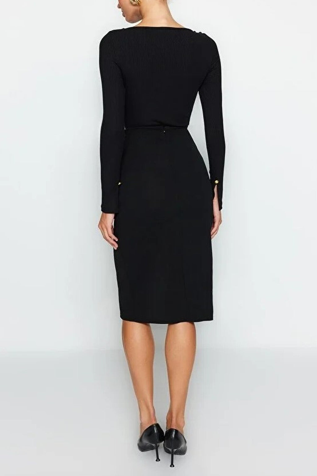 Smart Scuba Crepe Buttoned Midi Slit Stretch Knit Skirt