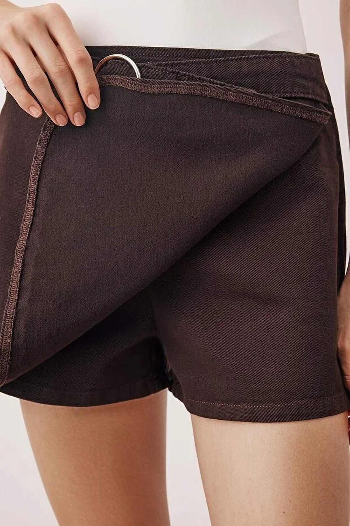 Mini Denim Short Skirt with Belt Detail