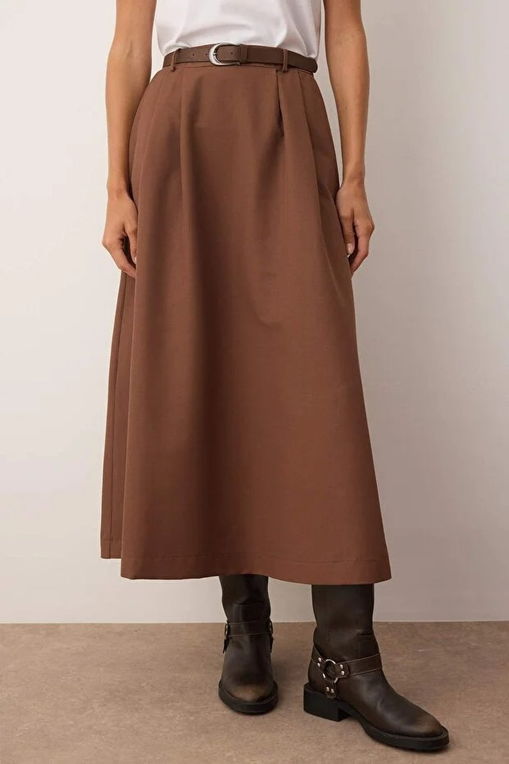 Unlined Woven Skirt with Belt Detail