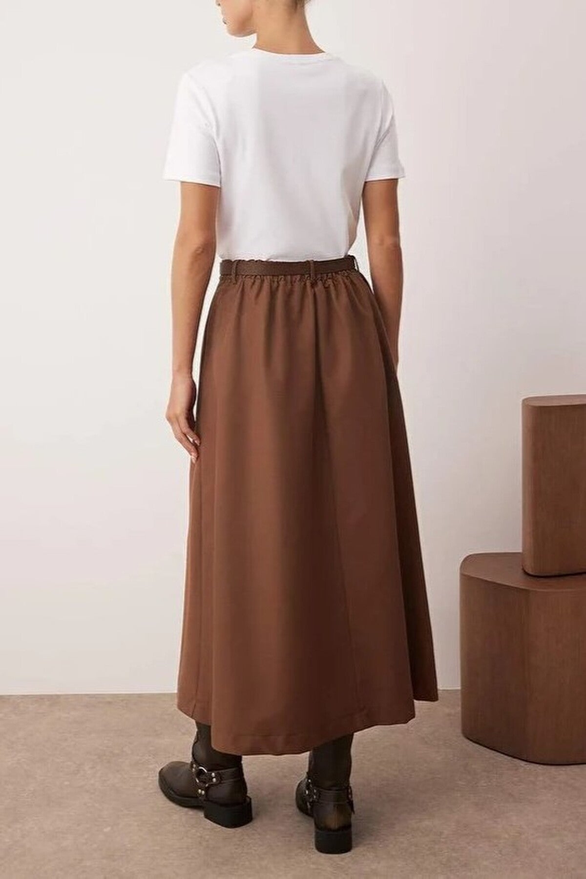 Unlined Woven Skirt with Belt Detail