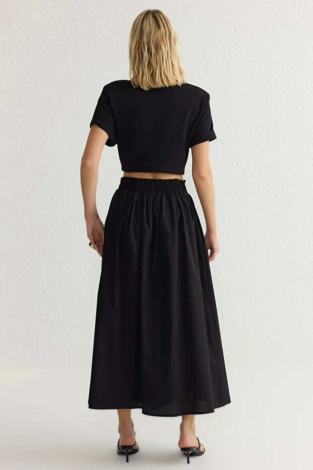 Flared Maxi Elastic Waist Woven Skirt