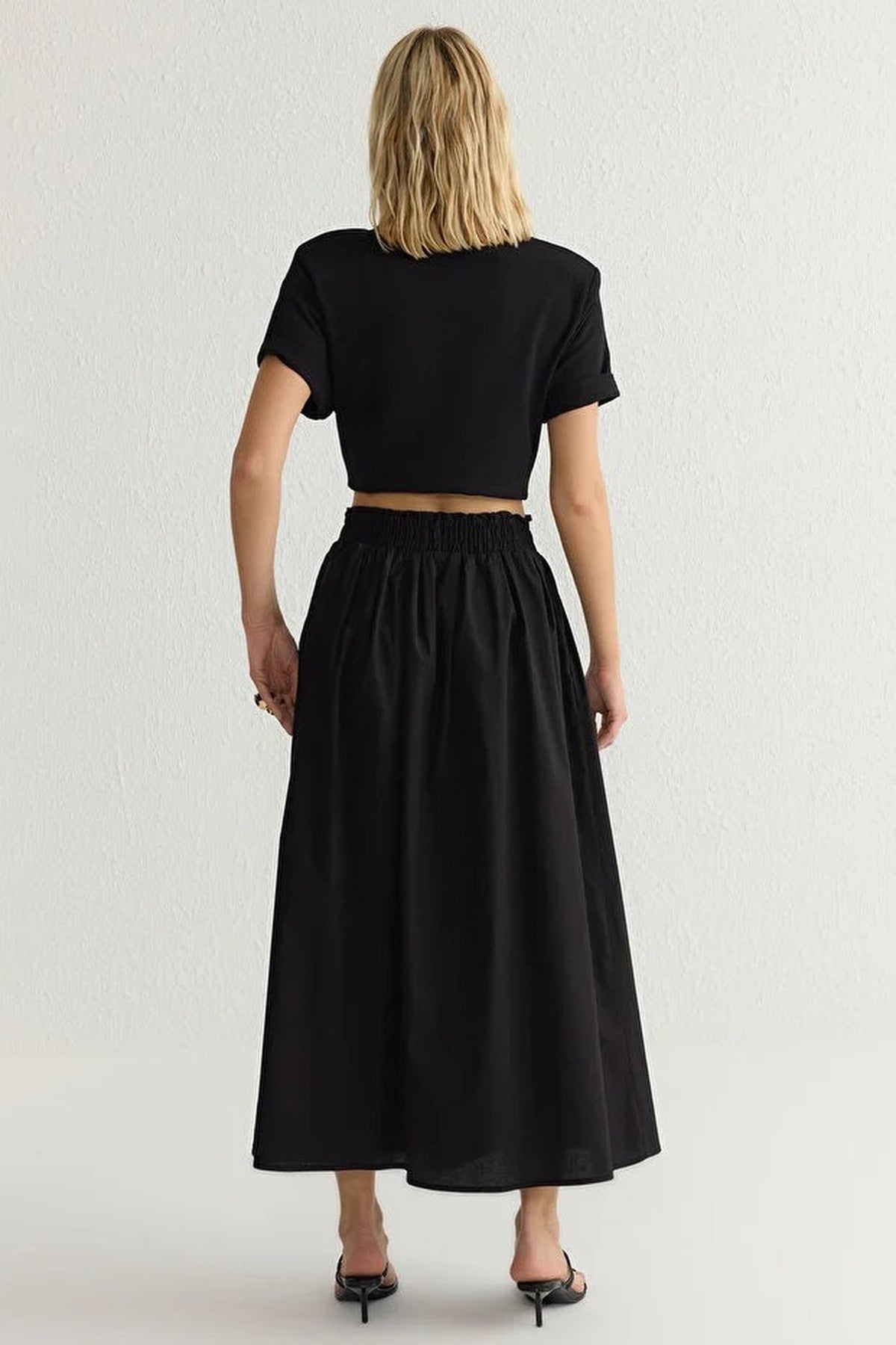 Flared Maxi Elastic Waist Woven Skirt