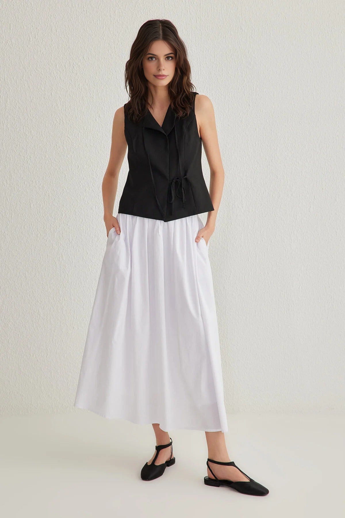 Flared Maxi Elastic Waist Woven Skirt