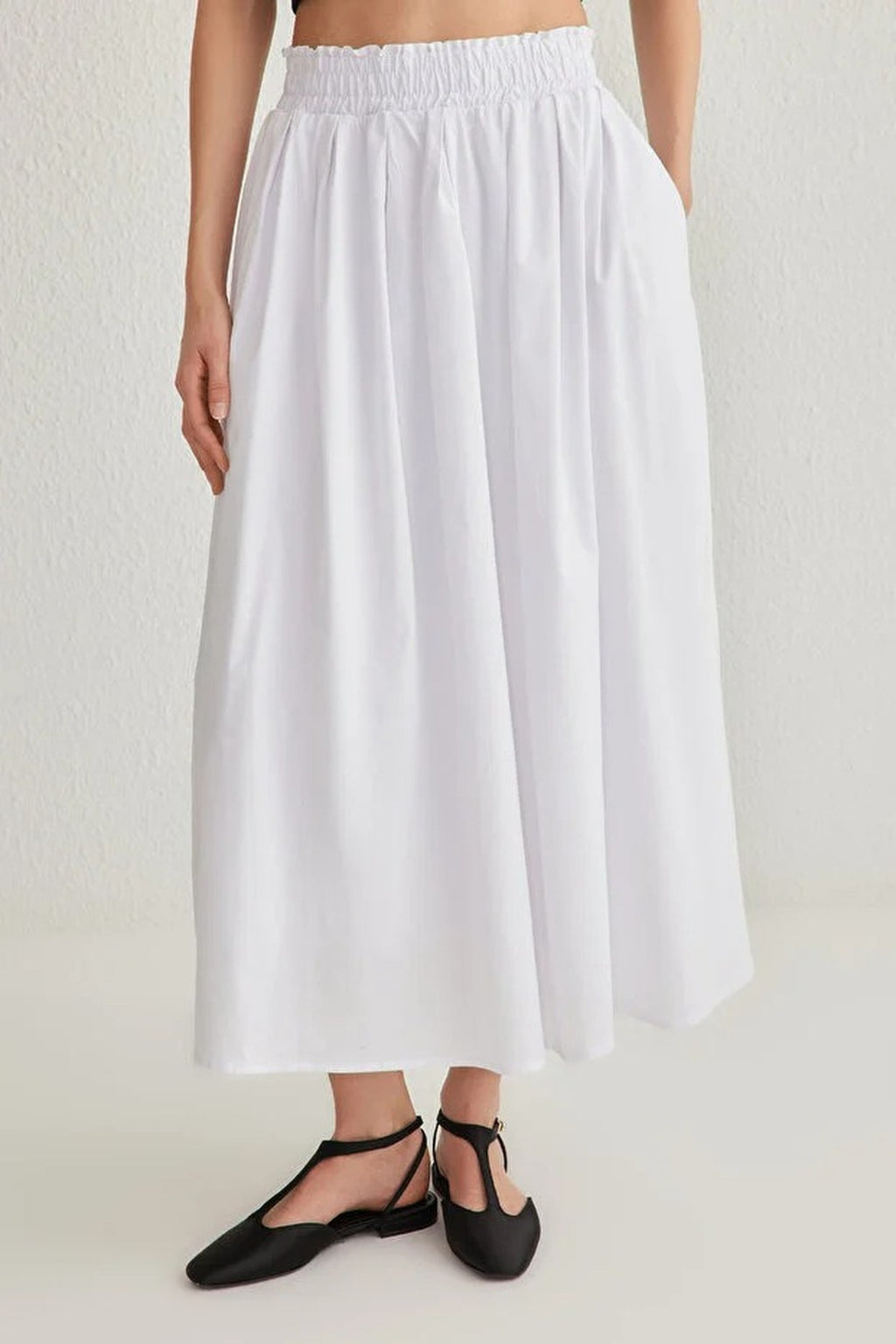 Flared Maxi Elastic Waist Woven Skirt