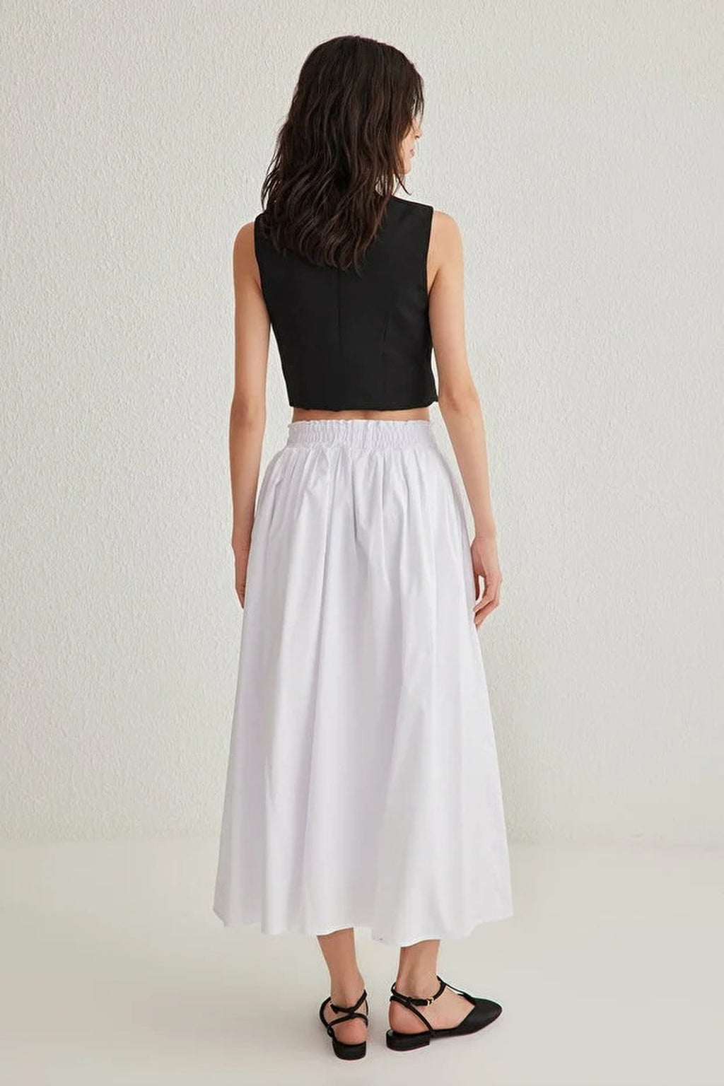 Flared Maxi Elastic Waist Woven Skirt