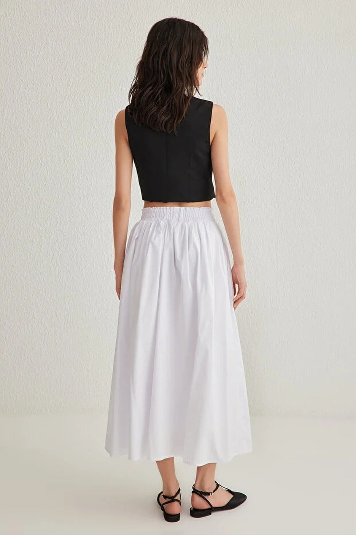 Flared Maxi Elastic Waist Woven Skirt