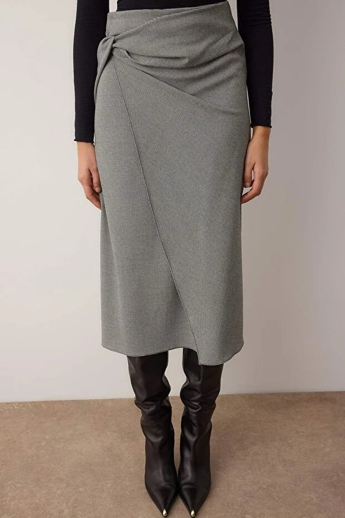 Wrap Detailed Midi Woven Skirt