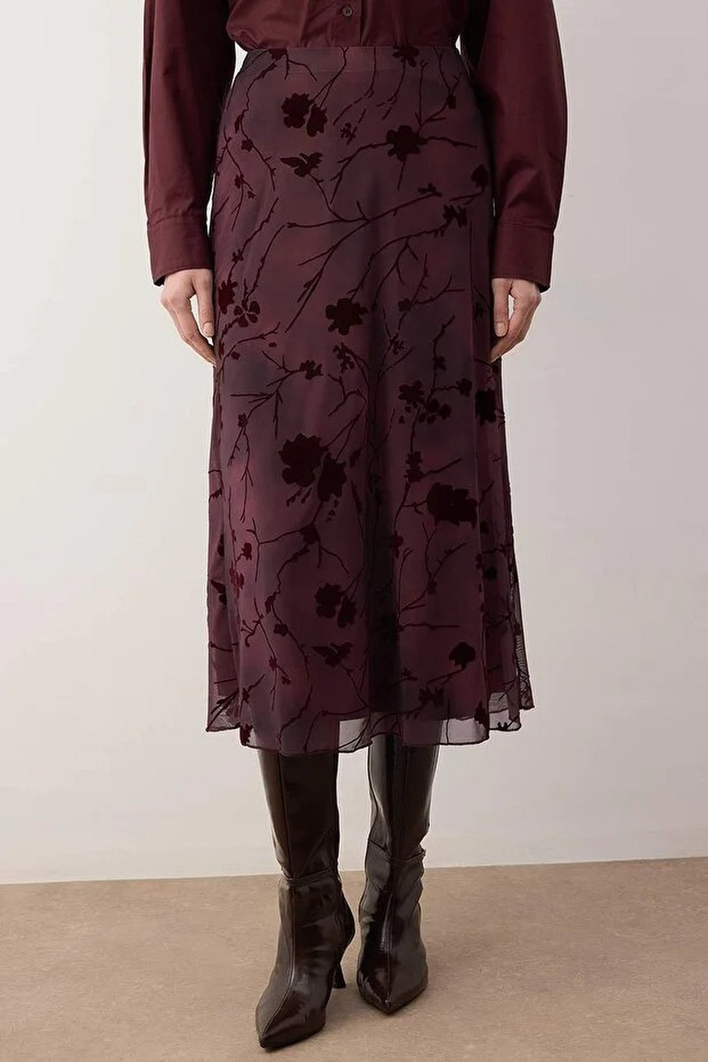 Pencil Maxi Tulle Flexible Knit Skirt with Flock Print