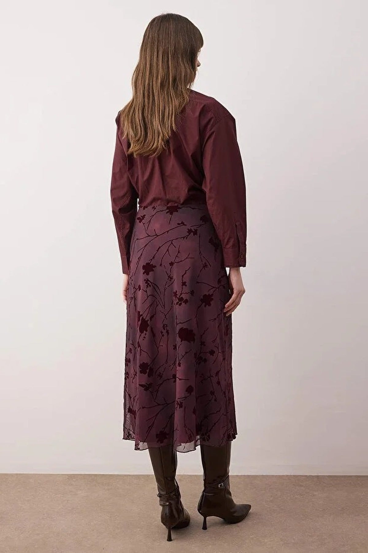 Pencil Maxi Tulle Flexible Knit Skirt with Flock Print