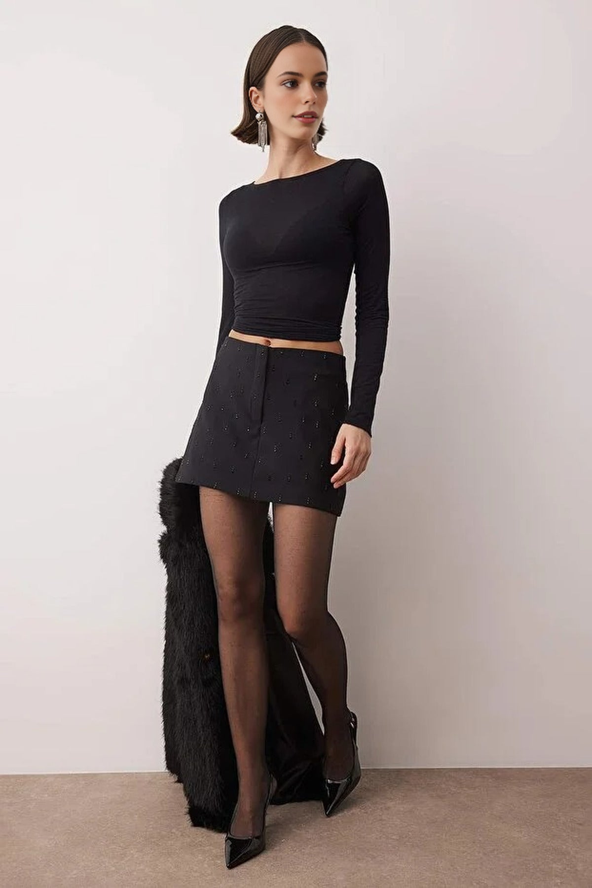 Low Waist Stone Printed Woven Short Skirt