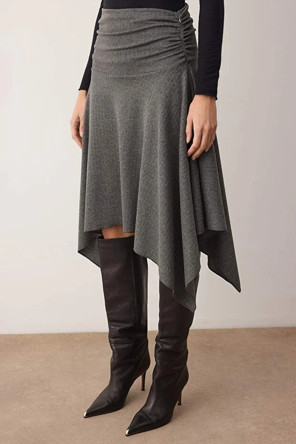 Jacquard Skater Asymmetrical Midi Knit Skirt