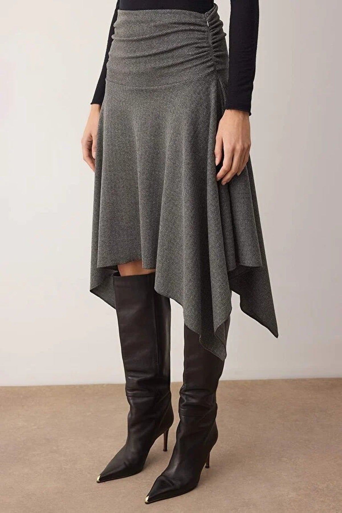 Jacquard Skater Asymmetrical Midi Knit Skirt