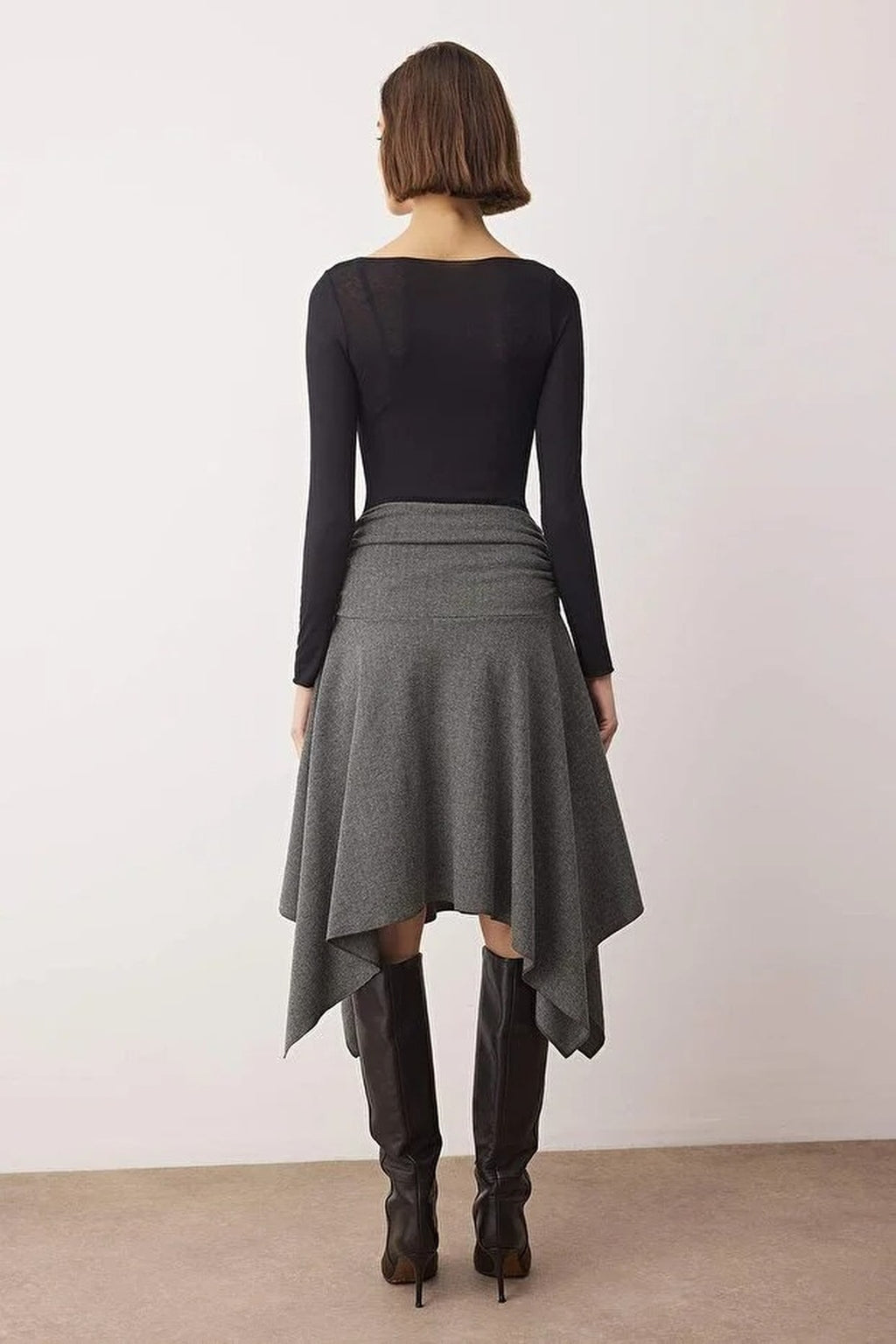 Jacquard Skater Asymmetrical Midi Knit Skirt