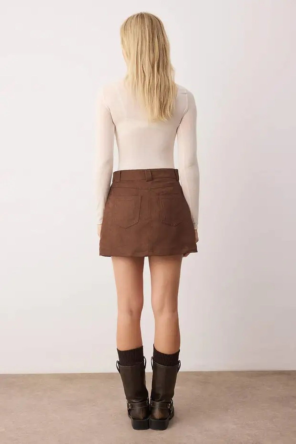 Faux Suede Mini Short Skirt