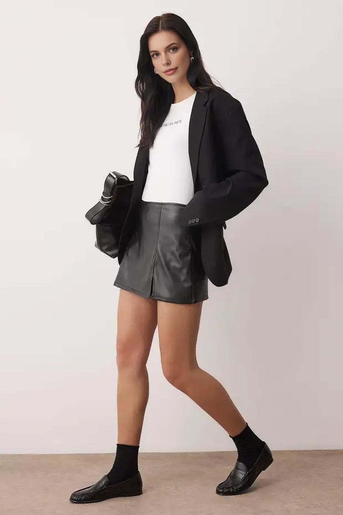Faux Leather Mini Short Skirt