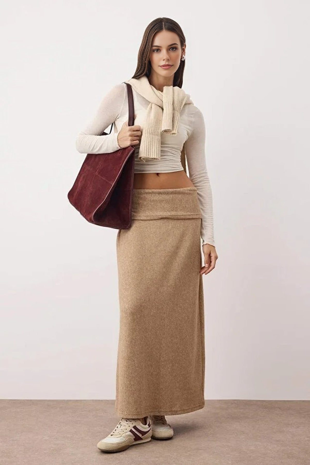 A-Line Knit Skirt with Folded Waist