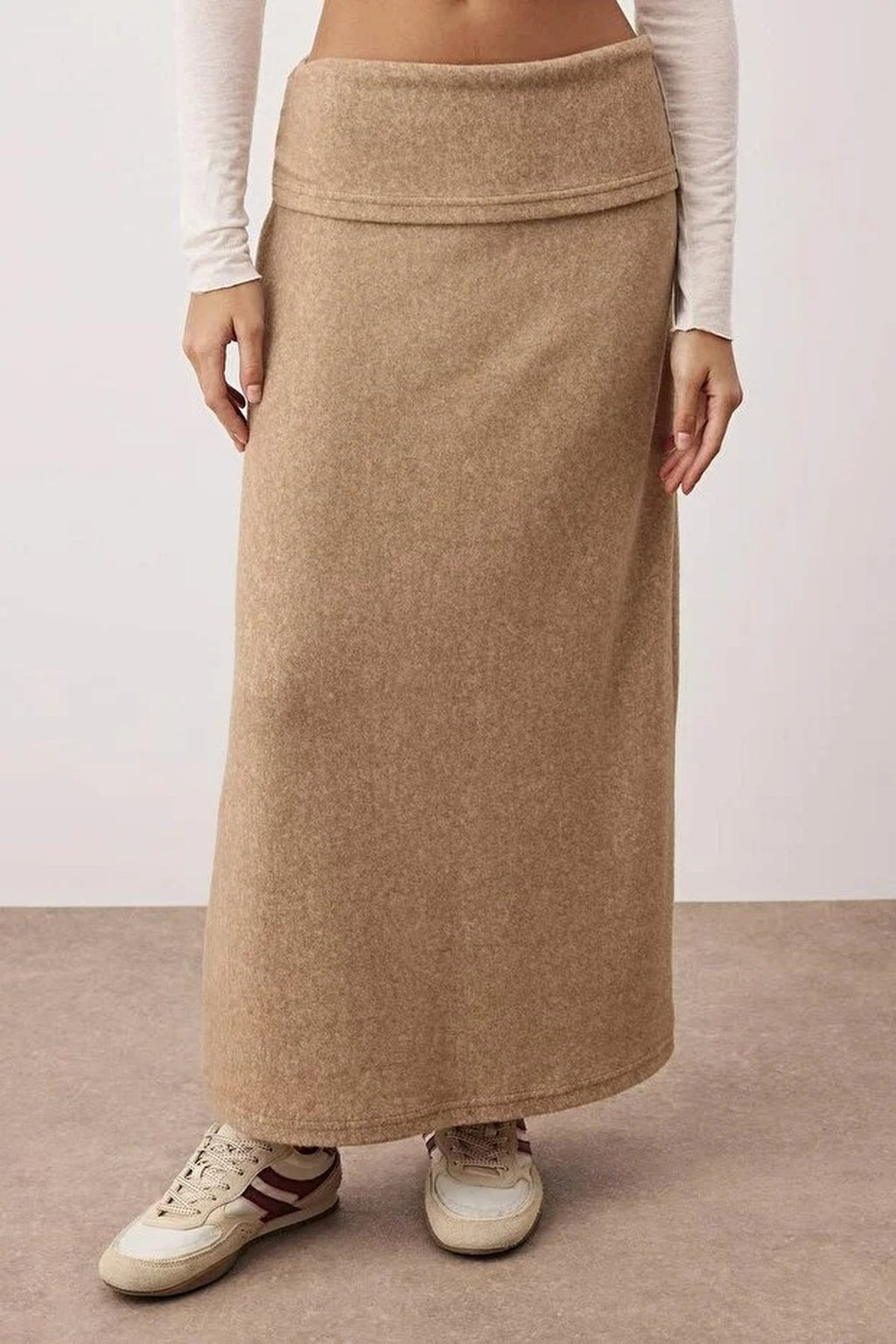 A-Line Knit Skirt with Folded Waist