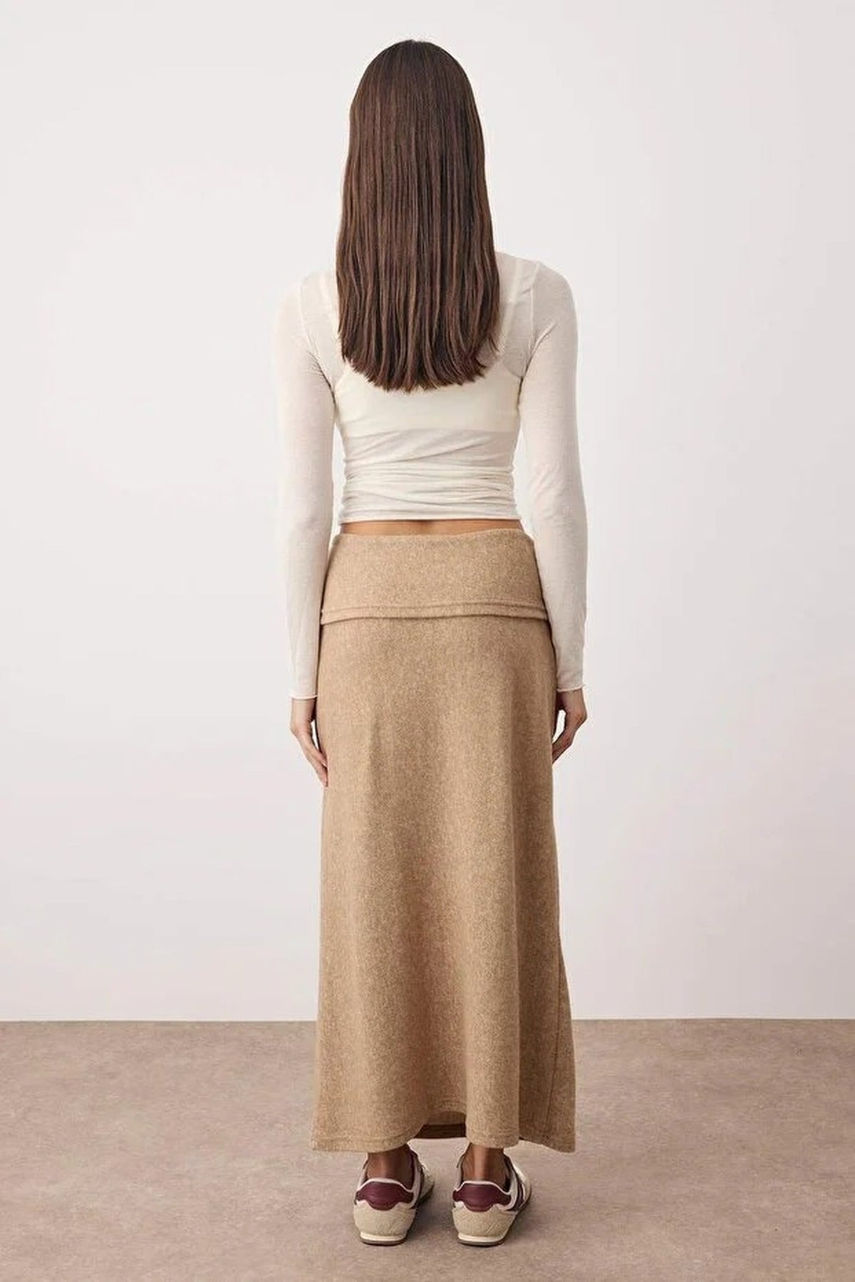 A-Line Knit Skirt with Folded Waist