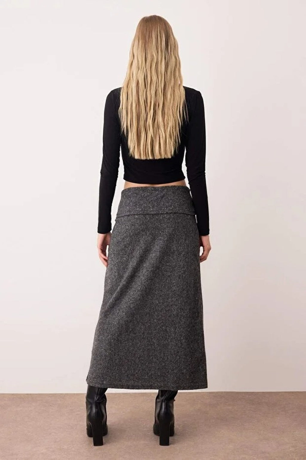 A-Line Knit Skirt with Folded Waist