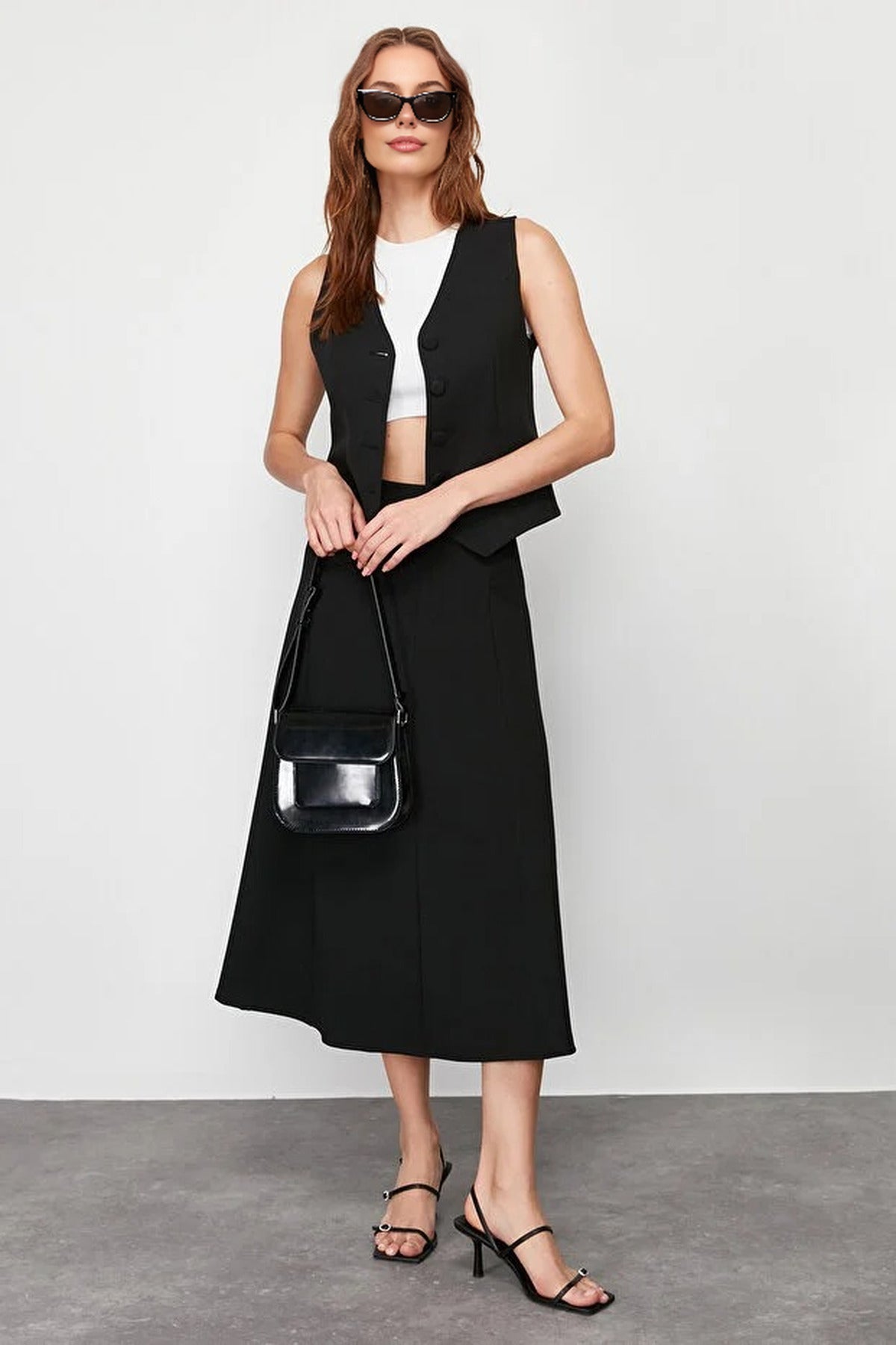 Flared Stretchy Midi Knit Skirt