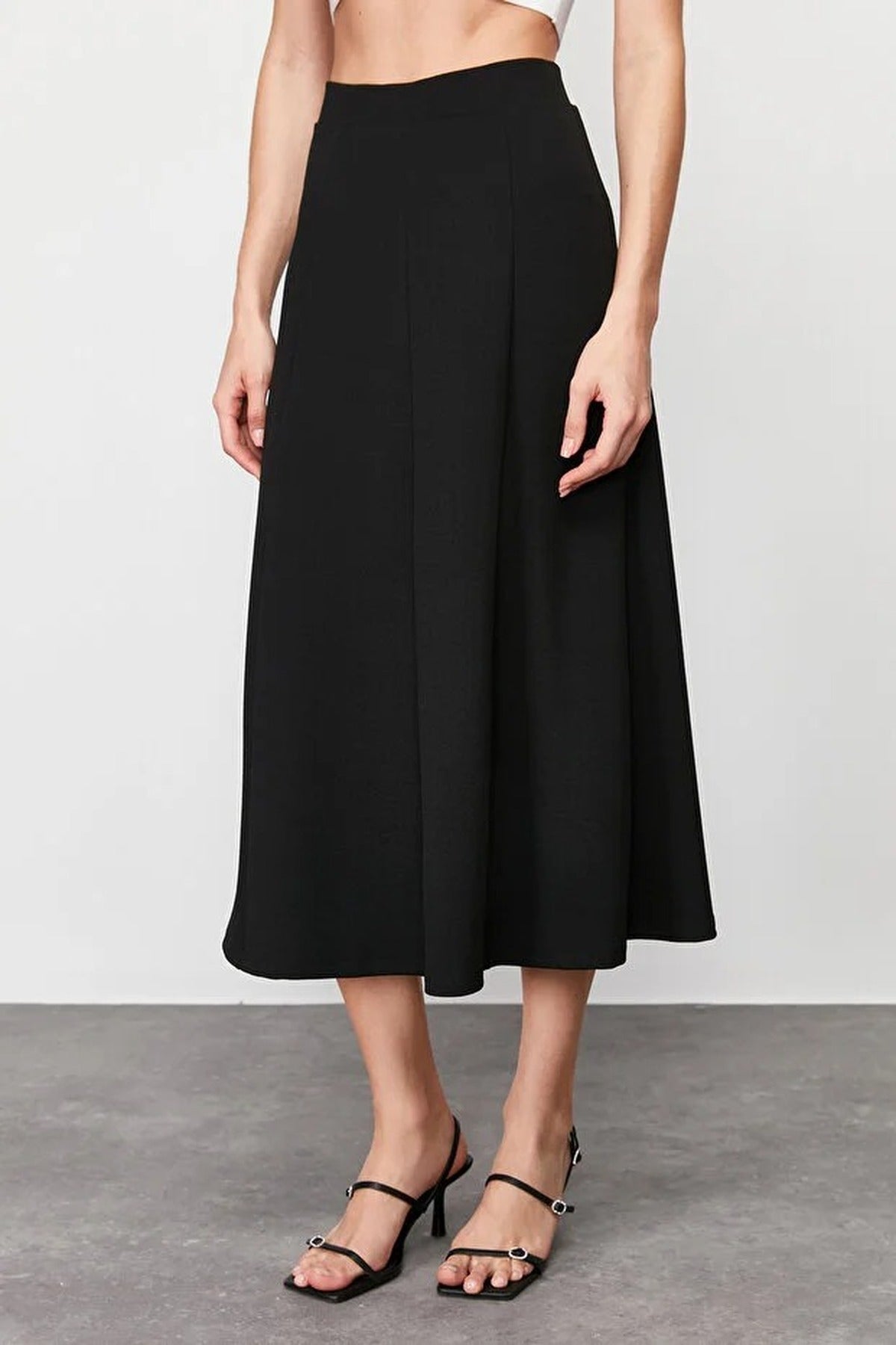 Flared Stretchy Midi Knit Skirt