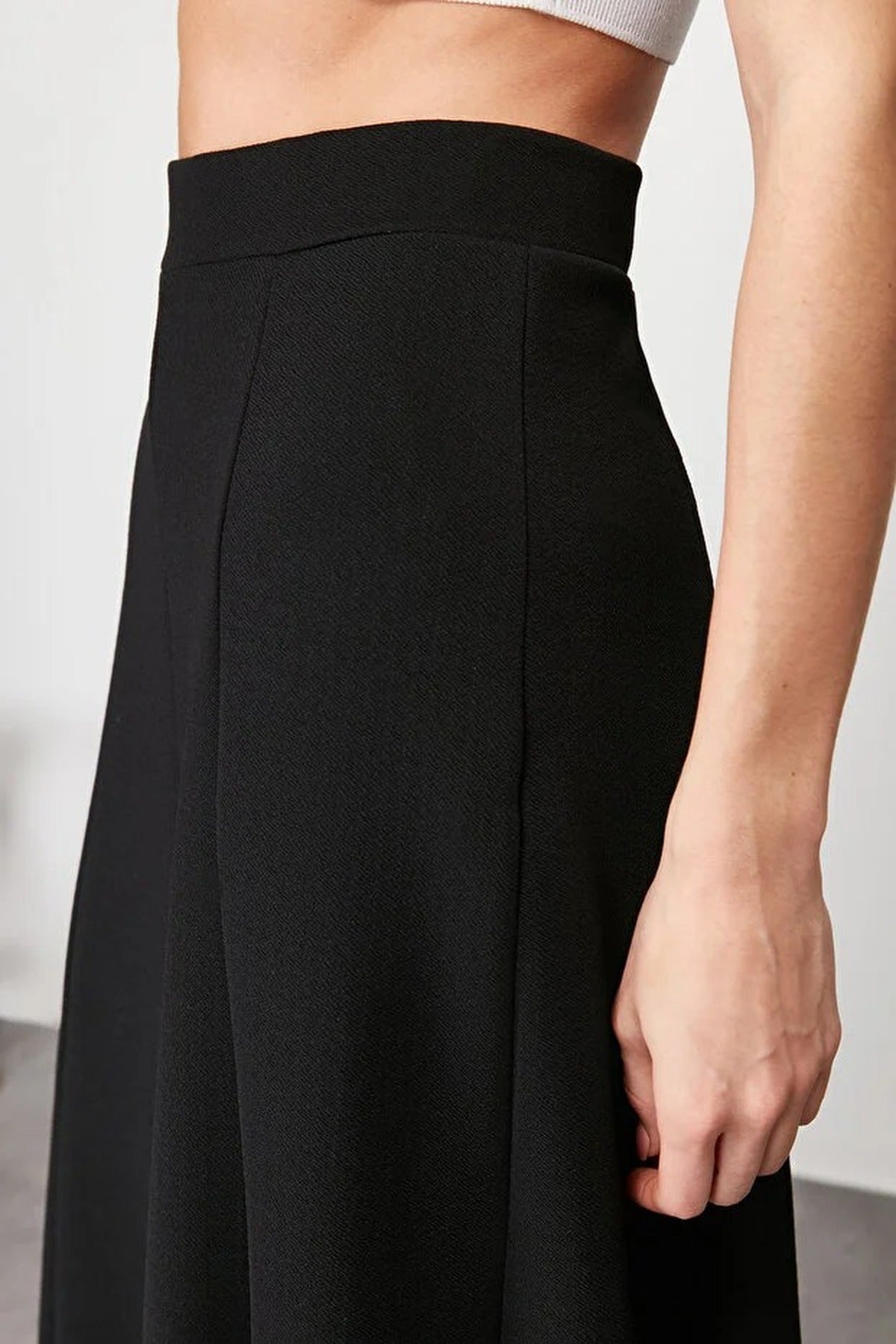 Flared Stretchy Midi Knit Skirt