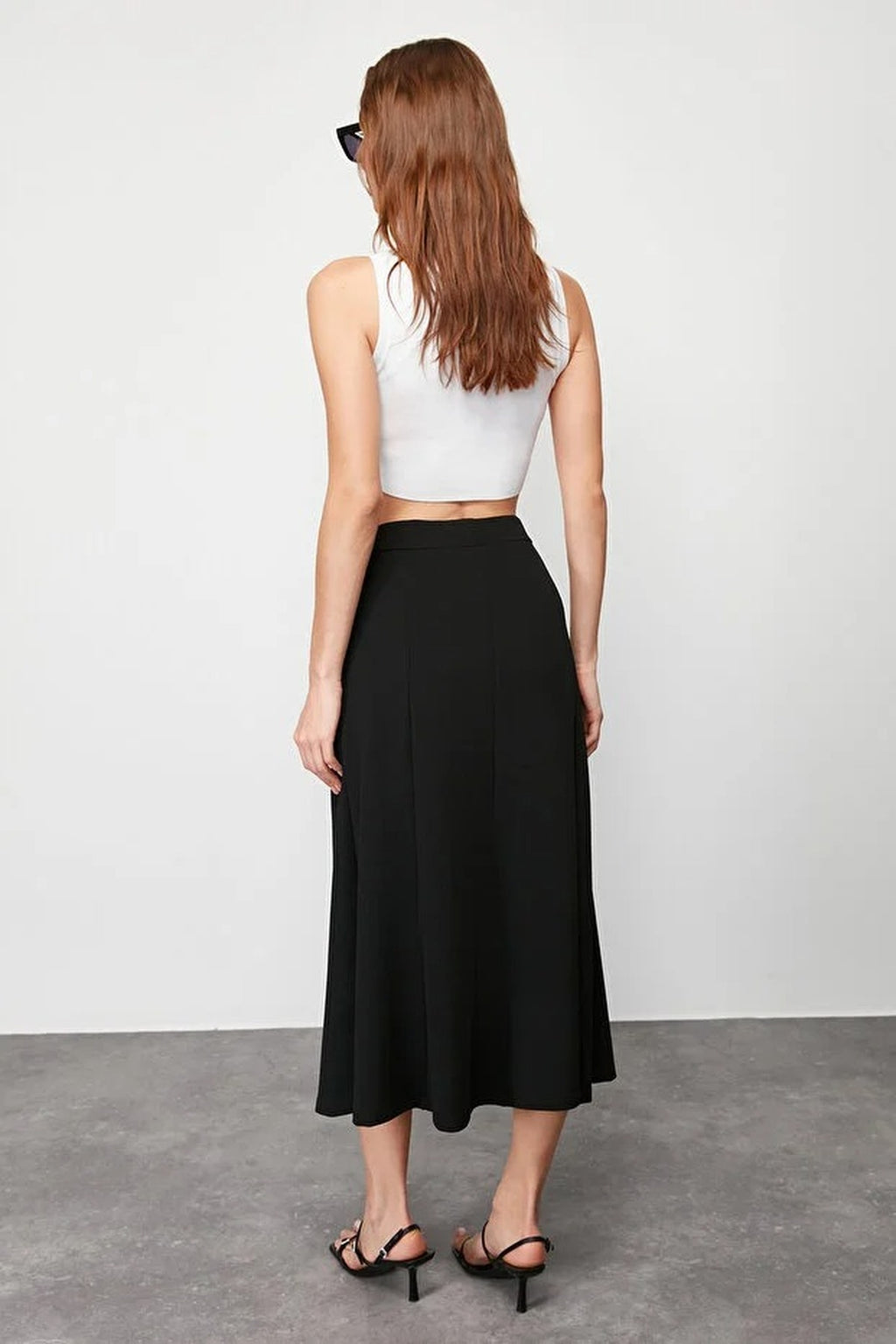 Flared Stretchy Midi Knit Skirt