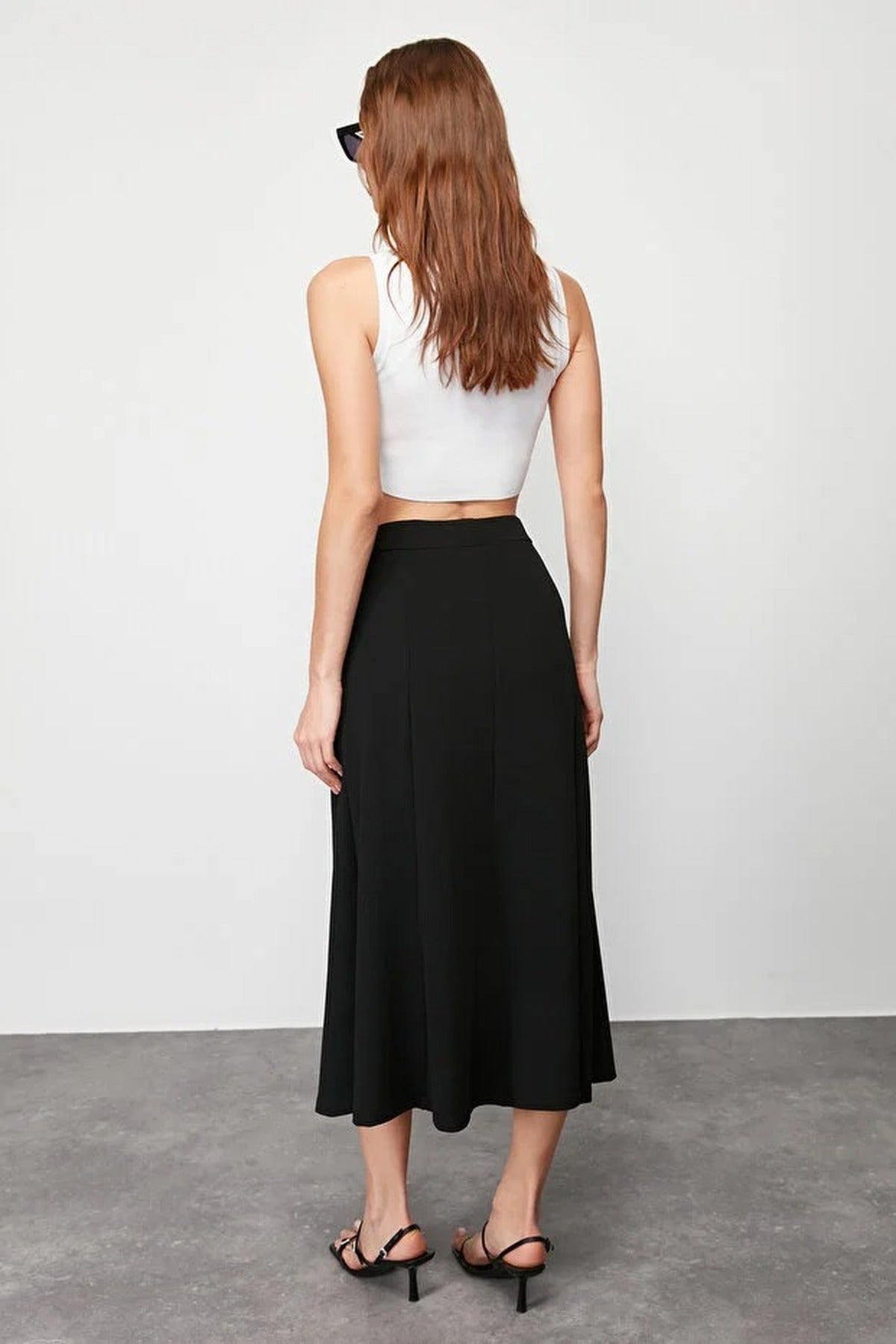 Flared Stretchy Midi Knit Skirt
