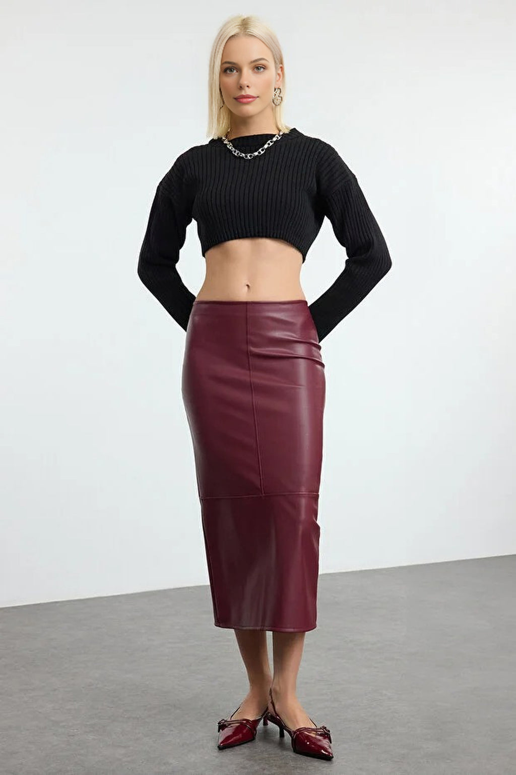 High-Waisted Pencil Skirt with Slit