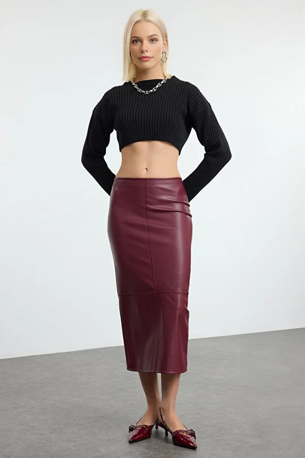 High-Waisted Pencil Skirt with Slit