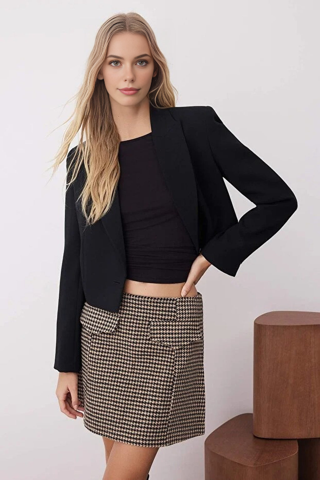 Patterned Wool Blend Cashmere Mini Skirt