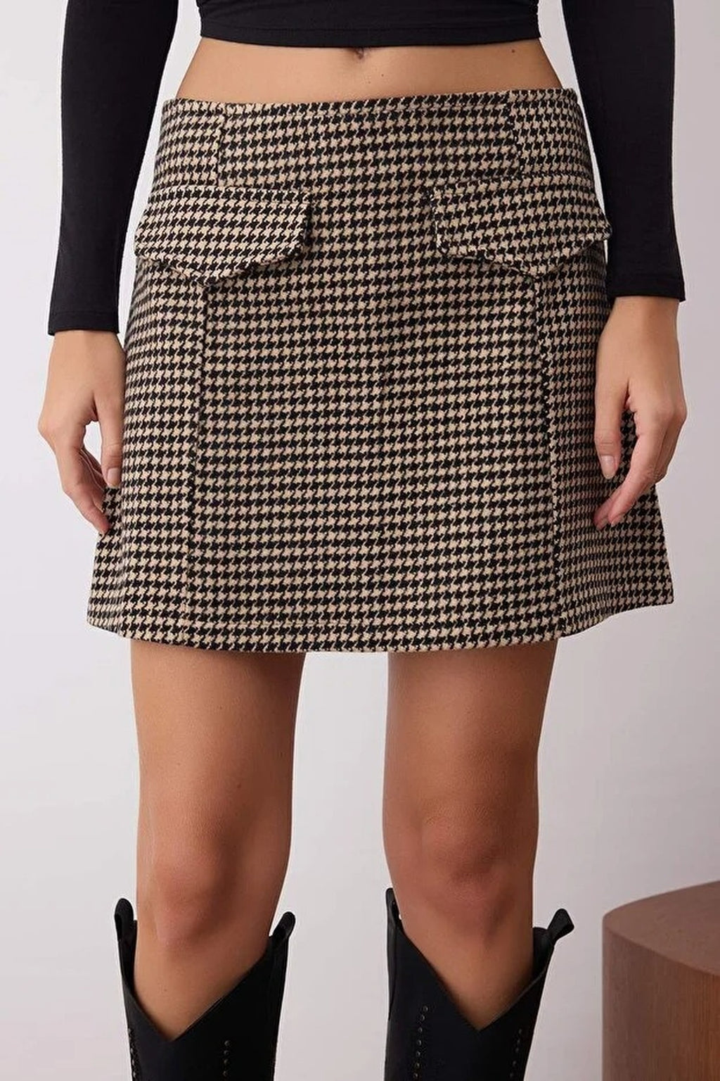 Patterned Wool Blend Cashmere Mini Skirt