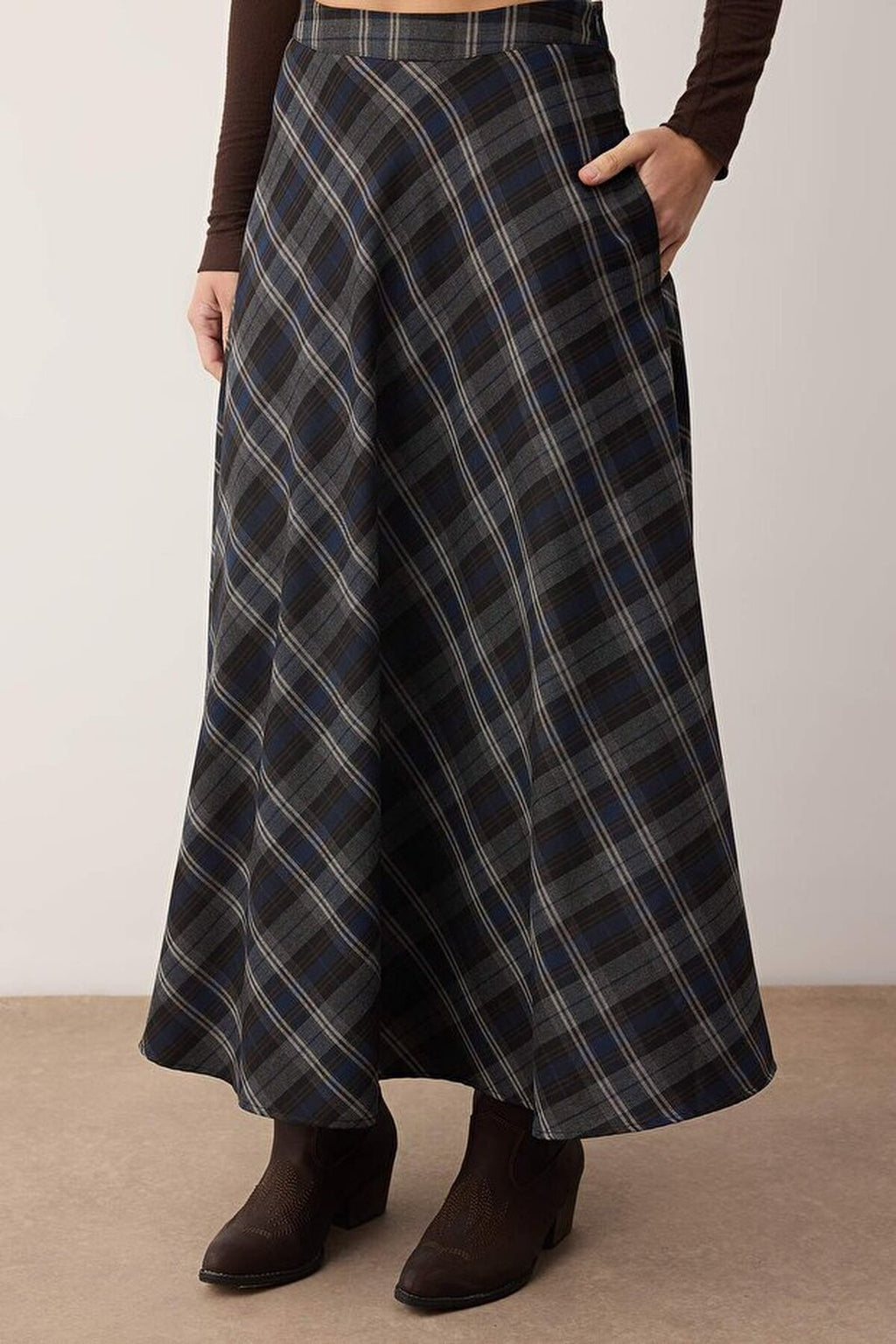 Argyle Woven Long Maxi Flared Skirt