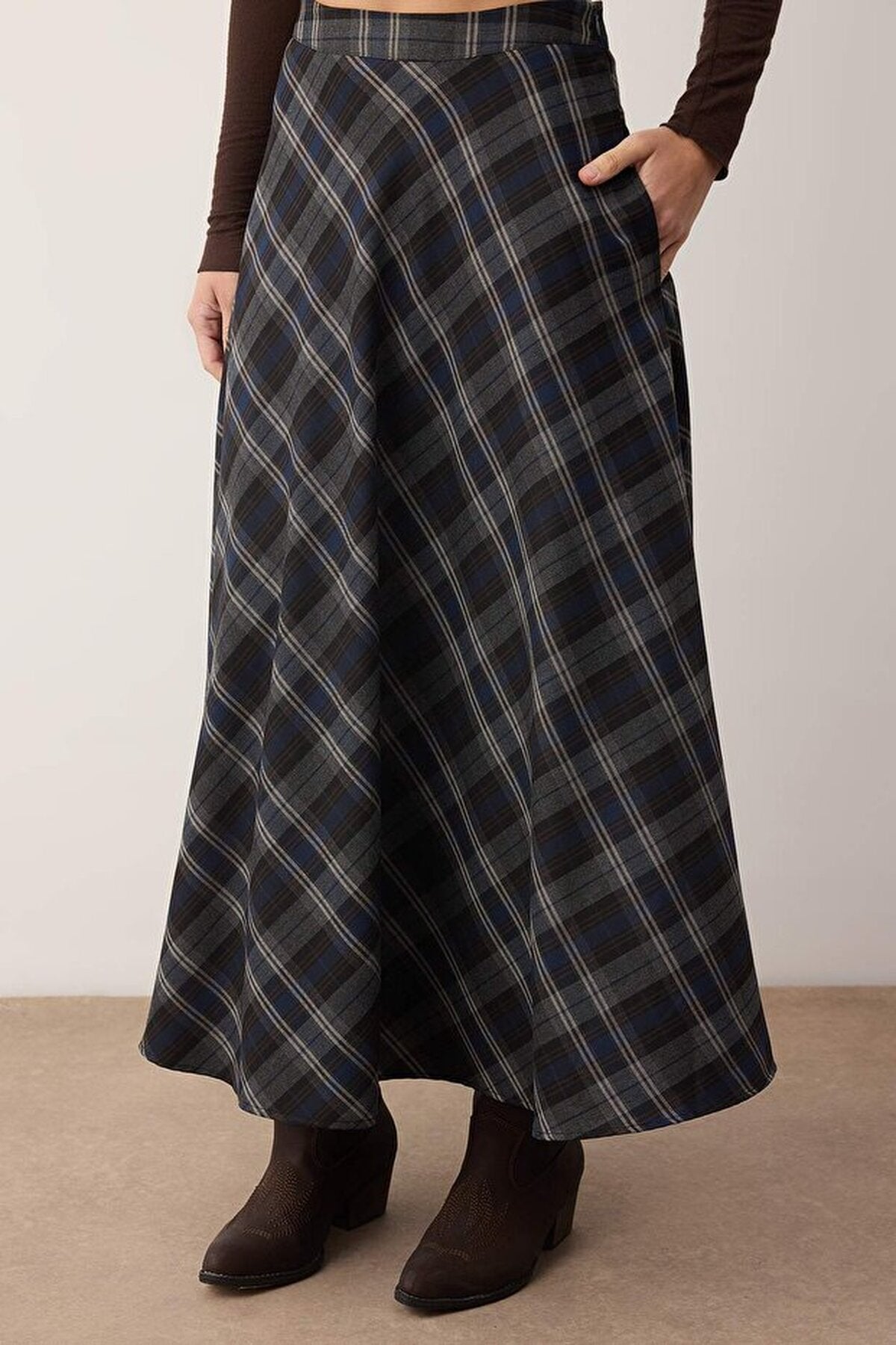 Argyle Woven Long Maxi Flared Skirt