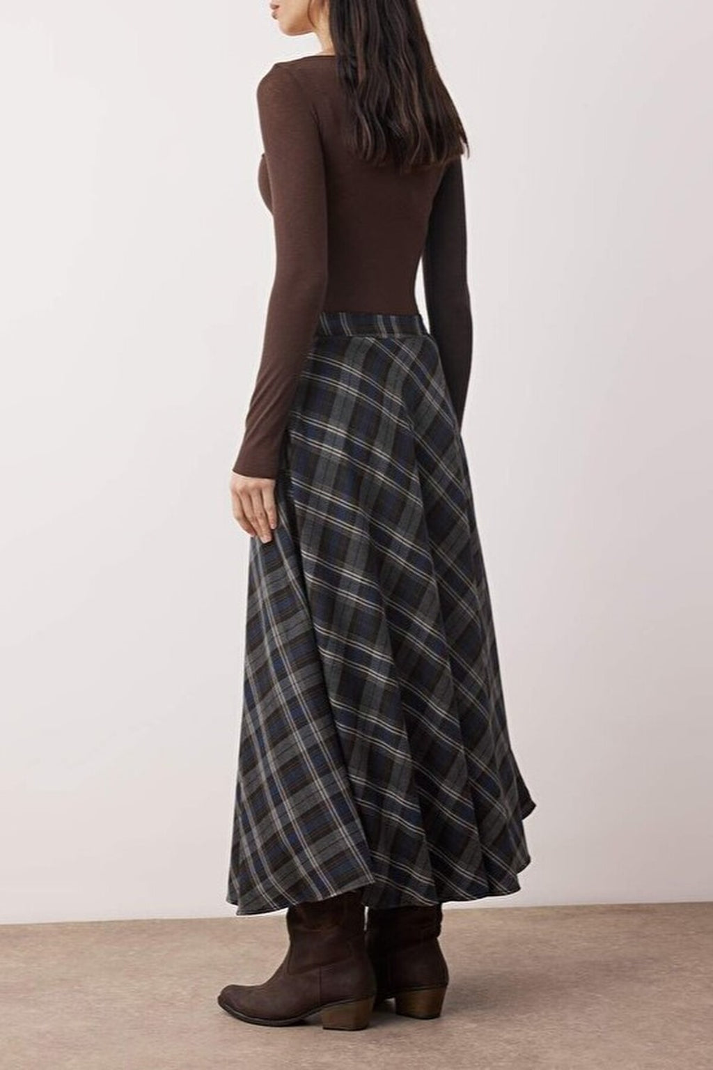 Argyle Woven Long Maxi Flared Skirt